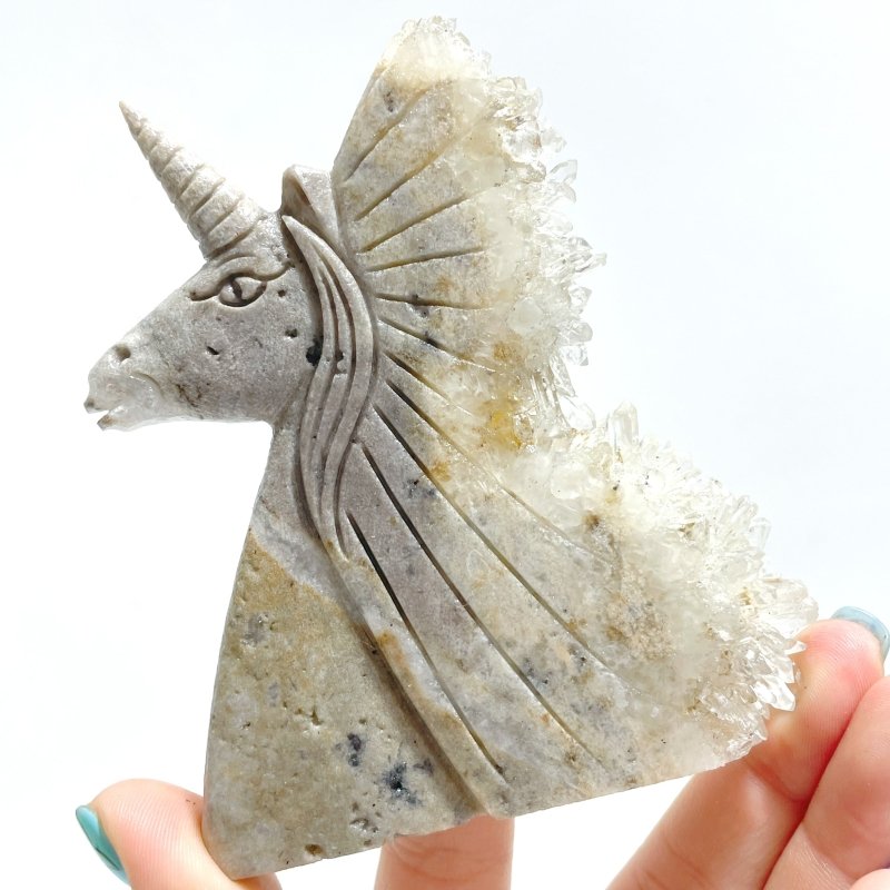 7 Pieces Clear Quartz Cluster Unicorn Carving - Wholesale Crystals