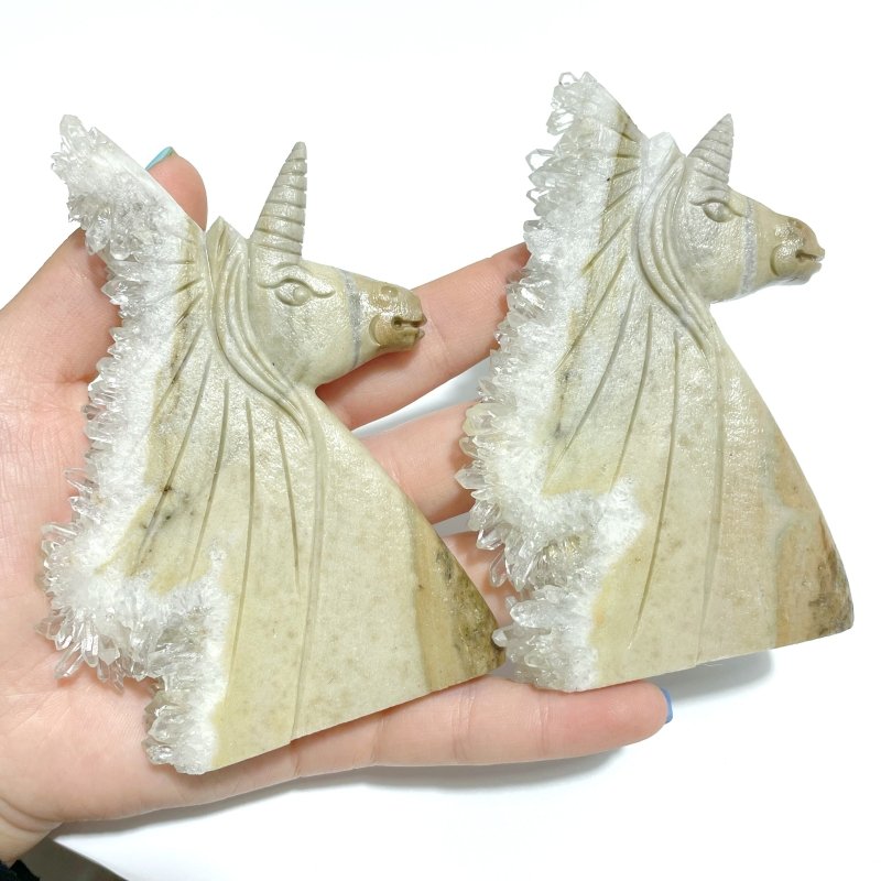 7 Pieces Clear Quartz Cluster Unicorn Carving - Wholesale Crystals