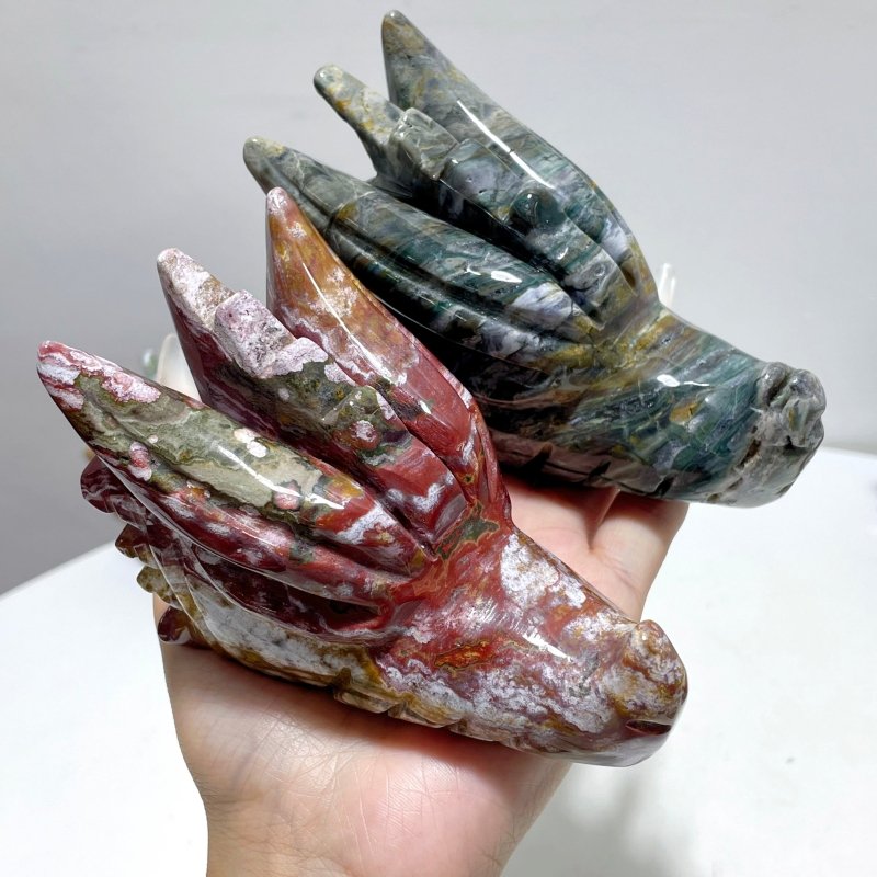 7 Pieces Colorful Ocean Jasper Dragon Head Carving - Wholesale Crystals