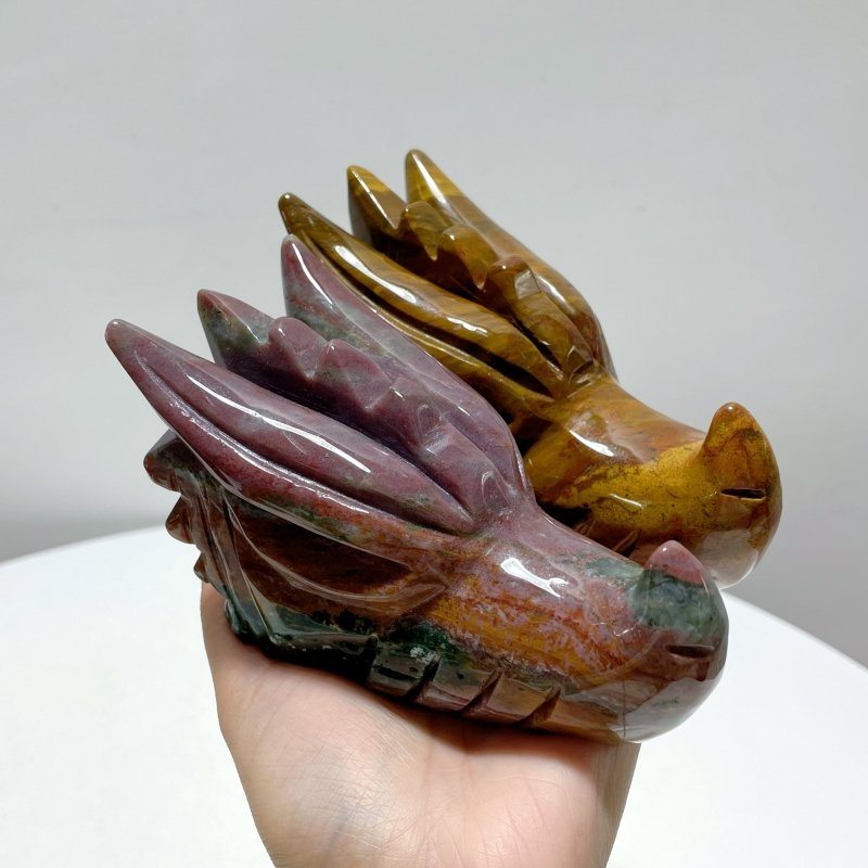 7 Pieces Colorful Ocean Jasper Dragon Head Carving - Wholesale Crystals