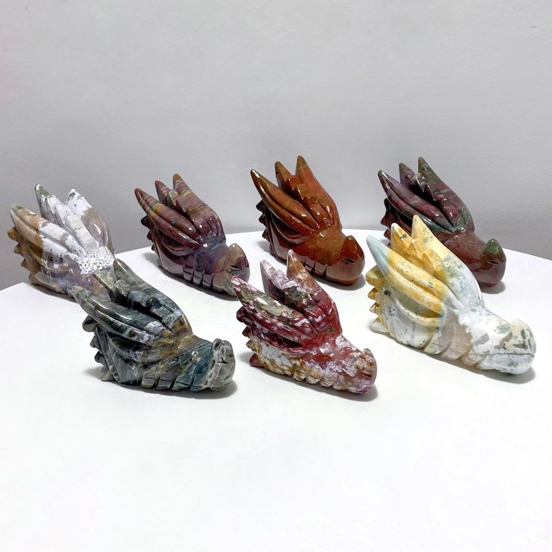 7 Pieces Colorful Ocean Jasper Dragon Head Carving - Wholesale Crystals