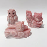 7 Pieces Cute Pink Opal Owl Carving - Wholesale Crystals