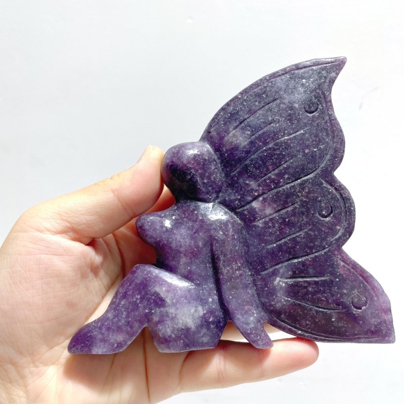 7 Pieces Deep Purple Lepidolite Butterfly Fairy Carving - Wholesale Crystals
