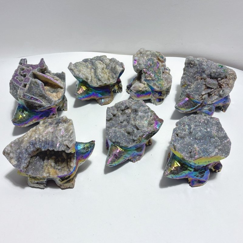 7 Pieces Geode Aura Sphalerite Hedgehog Carving - Wholesale Crystals