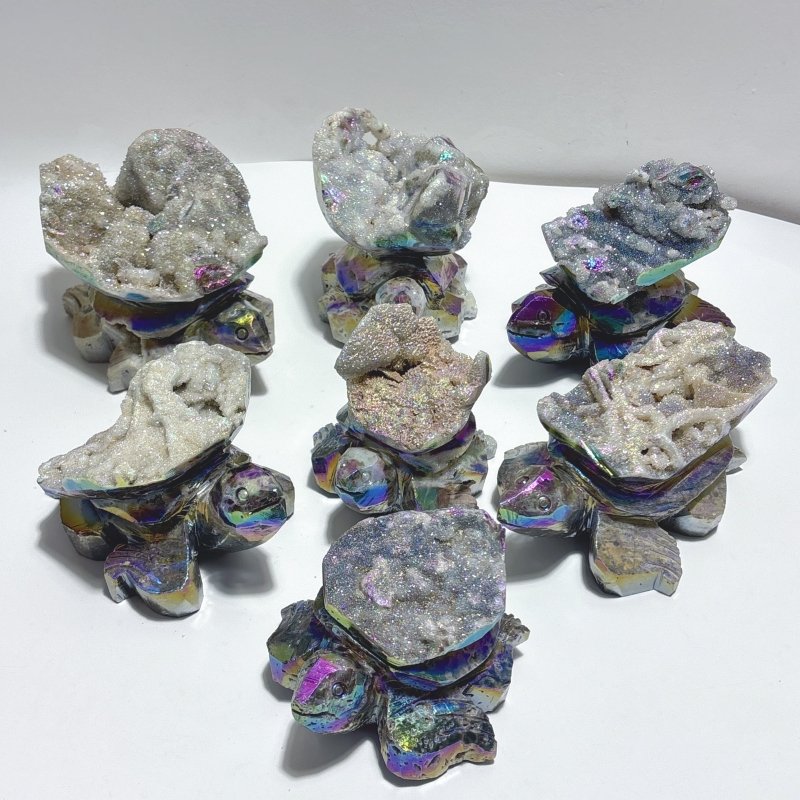 7 Pieces Geode Aura Sphalerite Sea Turtles Carving - Wholesale Crystals