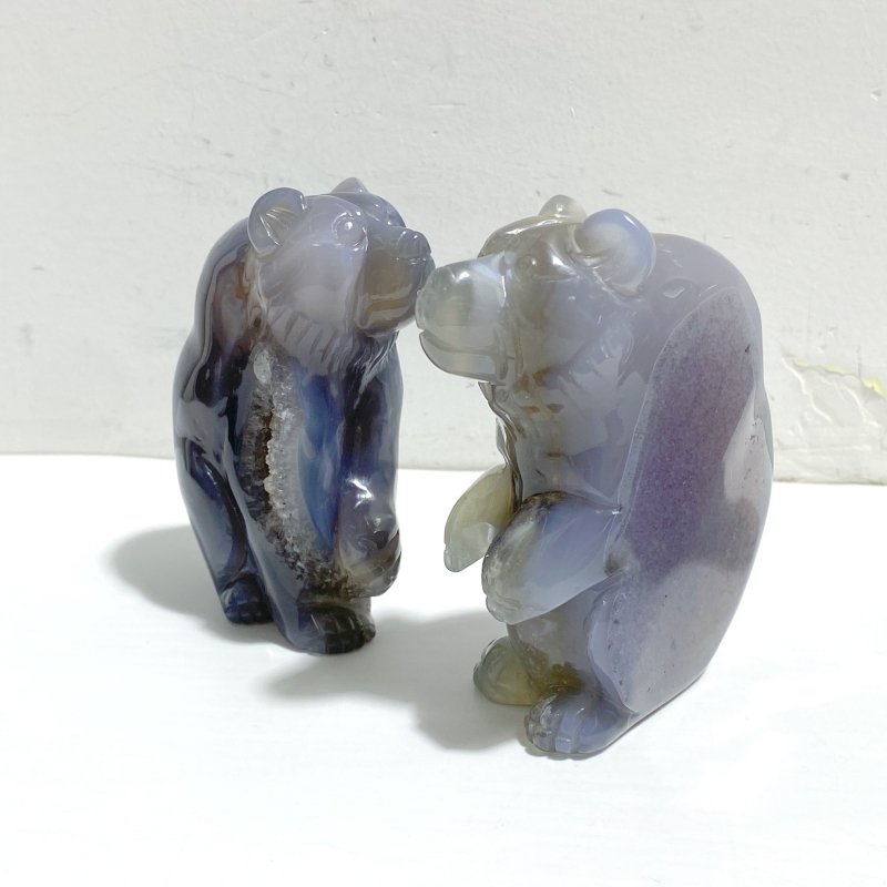 7 Pieces Geode Druzy Agate Bear Carving - Wholesale Crystals