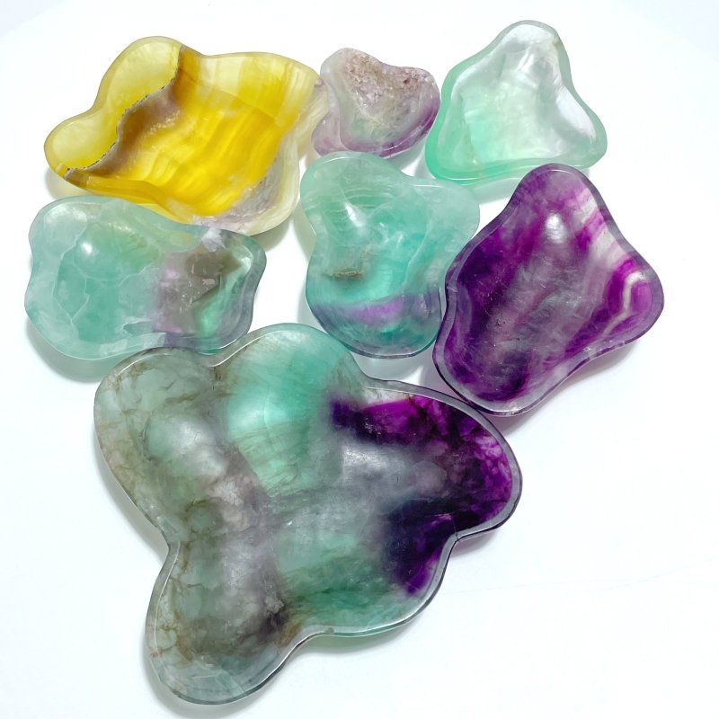 7 Pieces Large Colorful Fluorite Bowl Home Decor Carving - Wholesale Crystals