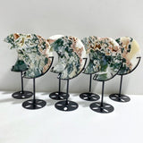 7 Pieces Large Druzy Green & Pink Moss Agate Moon With Stand -Wholesale Crystals