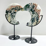 7 Pieces Large Druzy Green & Pink Moss Agate Moon With Stand -Wholesale Crystals