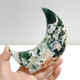 7 Pieces Large Geode Green & Pink Moss Agate Moon Carving With Stand -Wholesale Crystals
