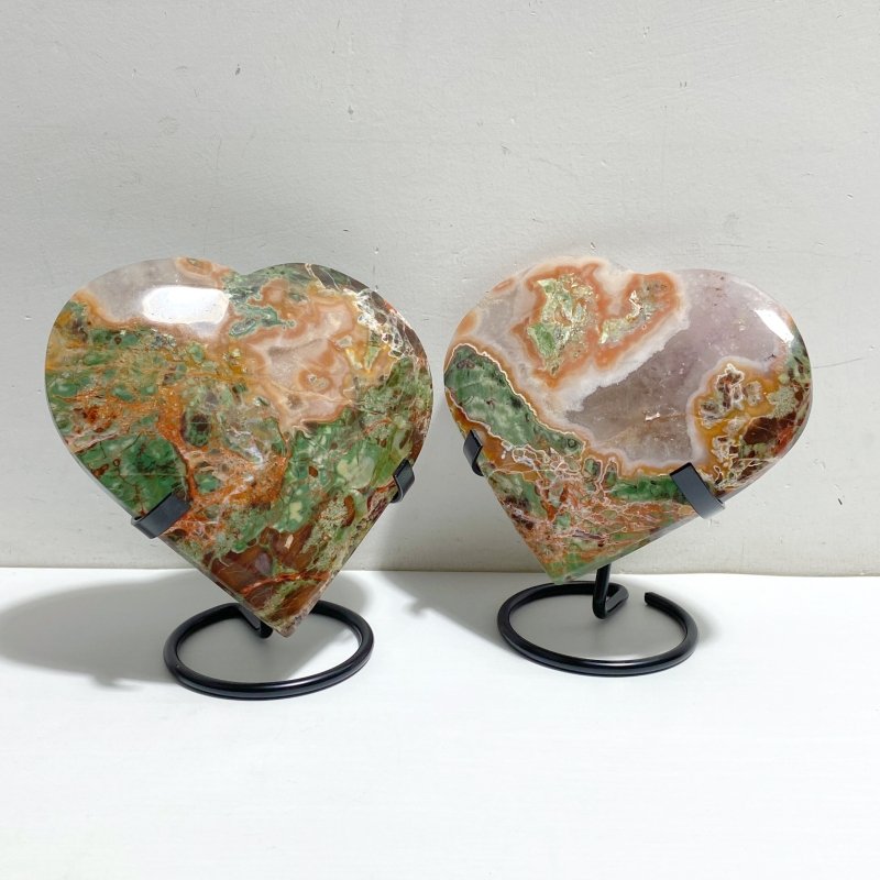 7 Pieces Large Money Agate Heart With Stand -Wholesale Crystals