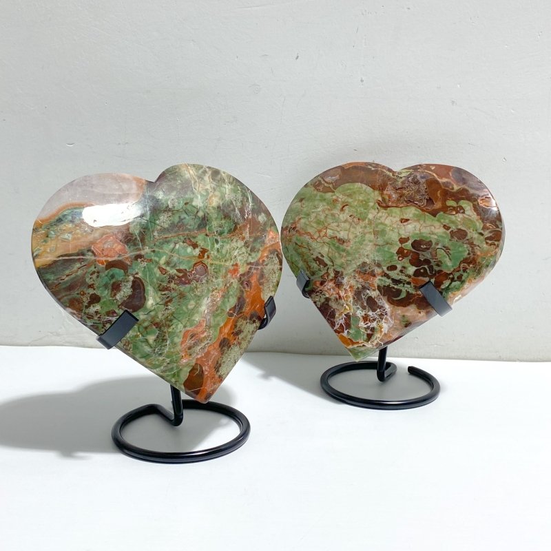 7 Pieces Large Money Agate Heart With Stand -Wholesale Crystals
