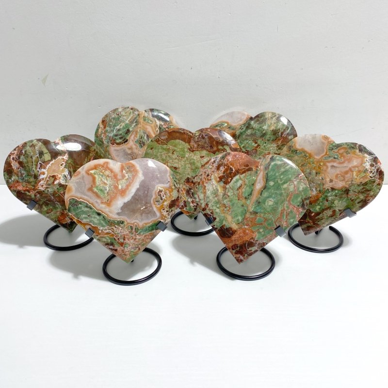 7 Pieces Large Money Agate Heart With Stand -Wholesale Crystals