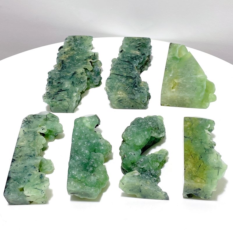 7 Pieces Large Natural Prehnite Tower Raw Side - Wholesale Crystals