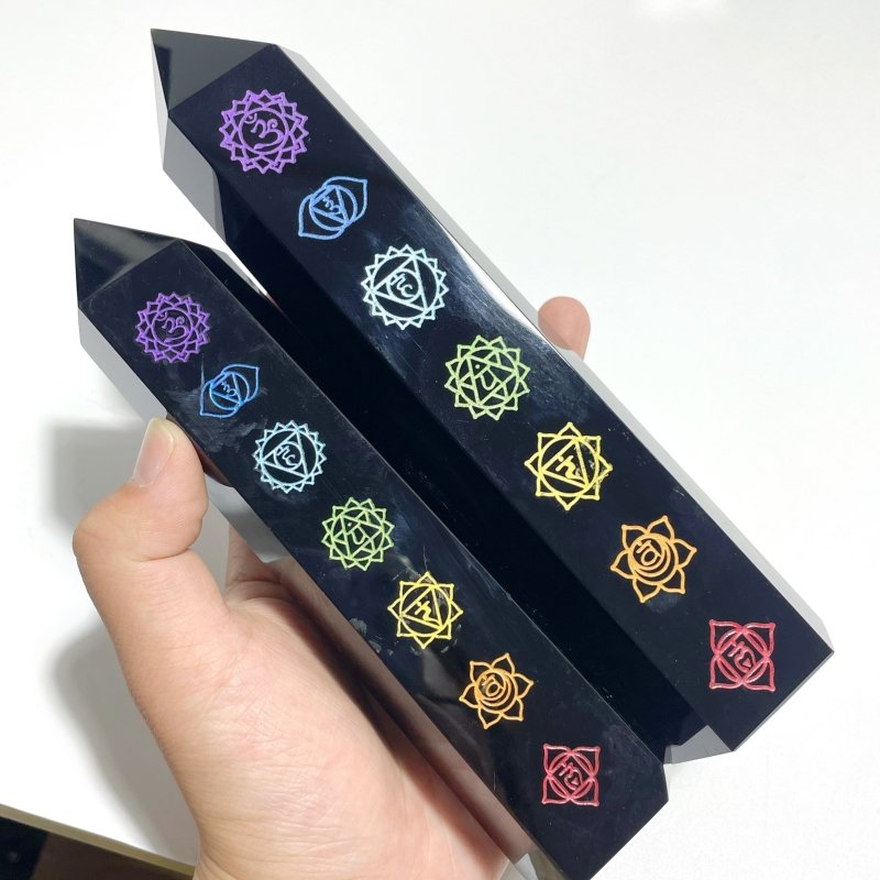 7 Pieces Large Obsidian 7 Chakra Tower Point - Wholesale Crystals
