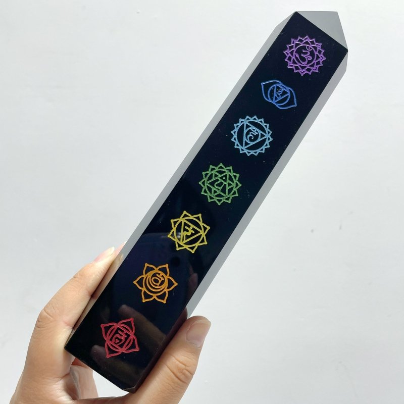 7 Pieces Large Obsidian 7 Chakra Tower Point - Wholesale Crystals