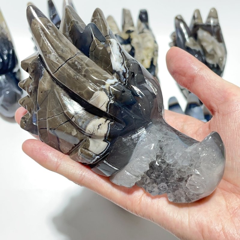 7 Pieces Large Volcanic Agate Dragon Head Carving(UV - Reactive) - Wholesale Crystals