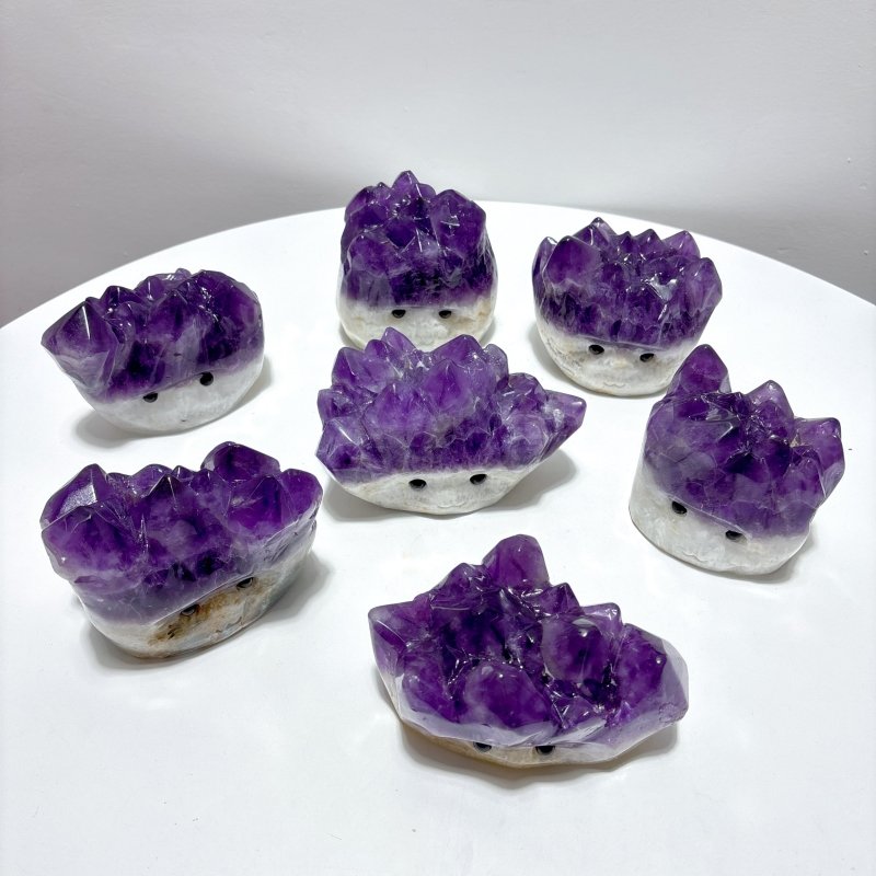 7 Pieces Polished Large Amethyst Teeth Cluster Groot Carving - Wholesale Crystals