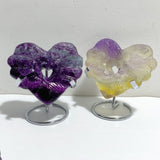 7 Pieces Rainbow Fluorite Heart Carving With Stand -Wholesale Crystals