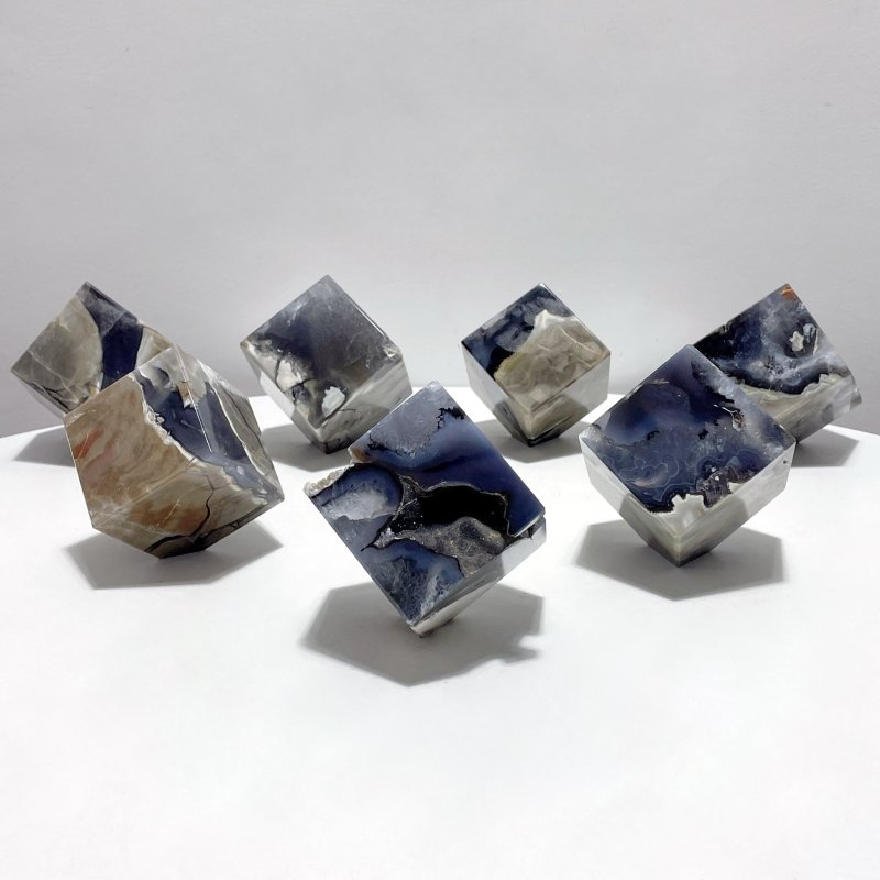 7 Pieces Volcanic Agate Standable Cube (UV - Reactive) - Wholesale Crystals