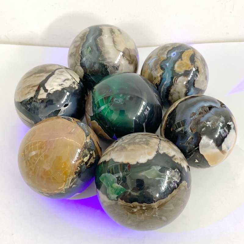 7 Pieces Volcano Agate Sphere(UV-Reactive) -Wholesale Crystals