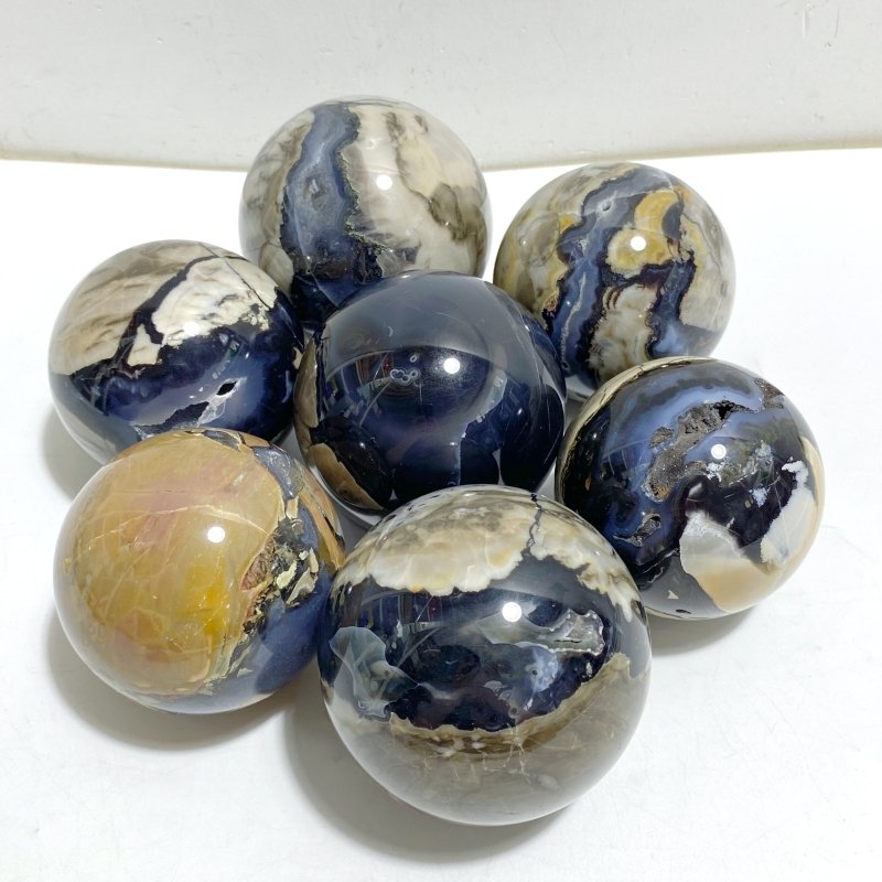 7 Pieces Volcano Agate Sphere(UV-Reactive) -Wholesale Crystals