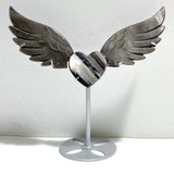 Silver Sheen Obsidian Heart Wing Carving With Stand