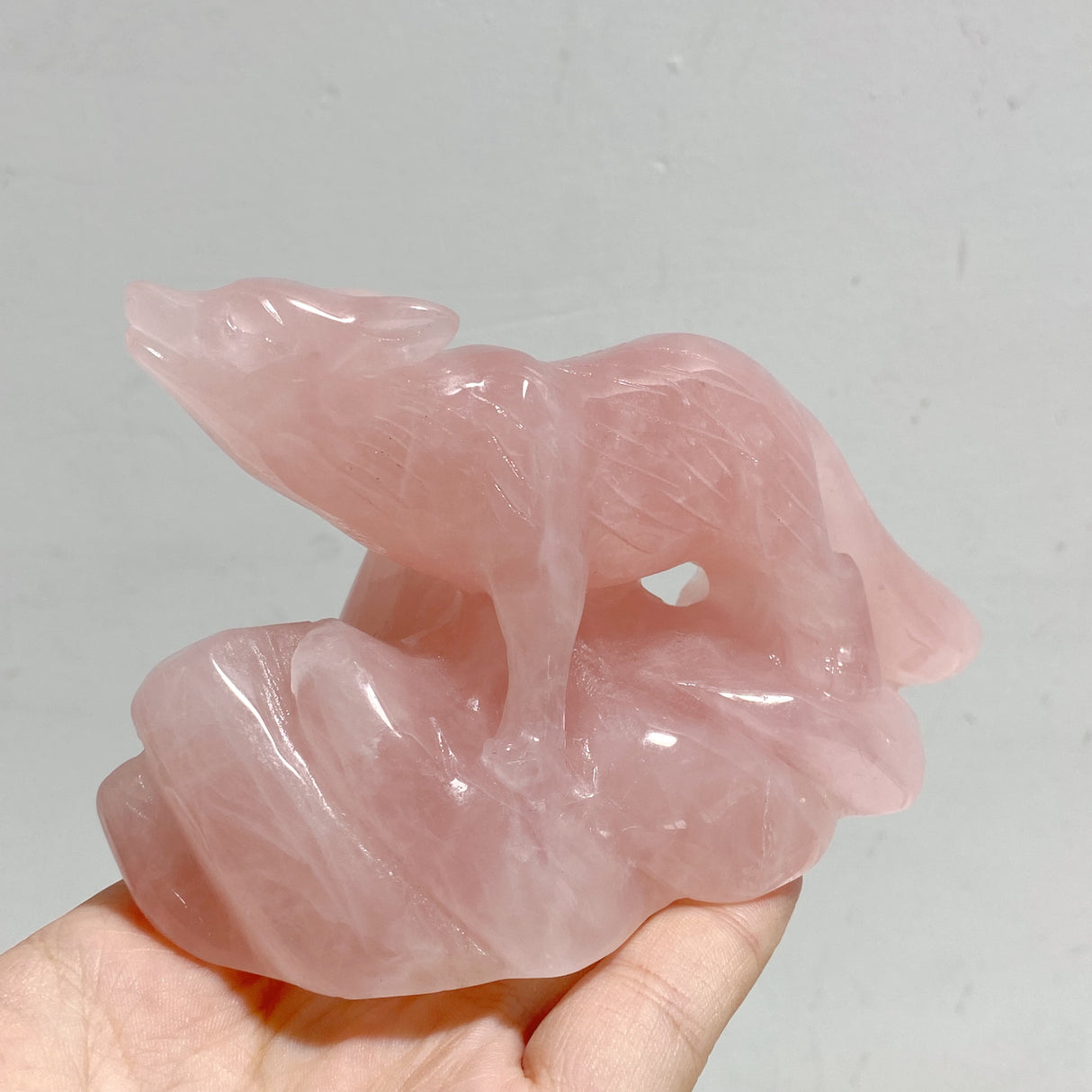 2 Pieces Rose Quartz Wolves Carving