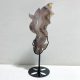 Sakura Flower Agate Flying Dragon Carving With Stand