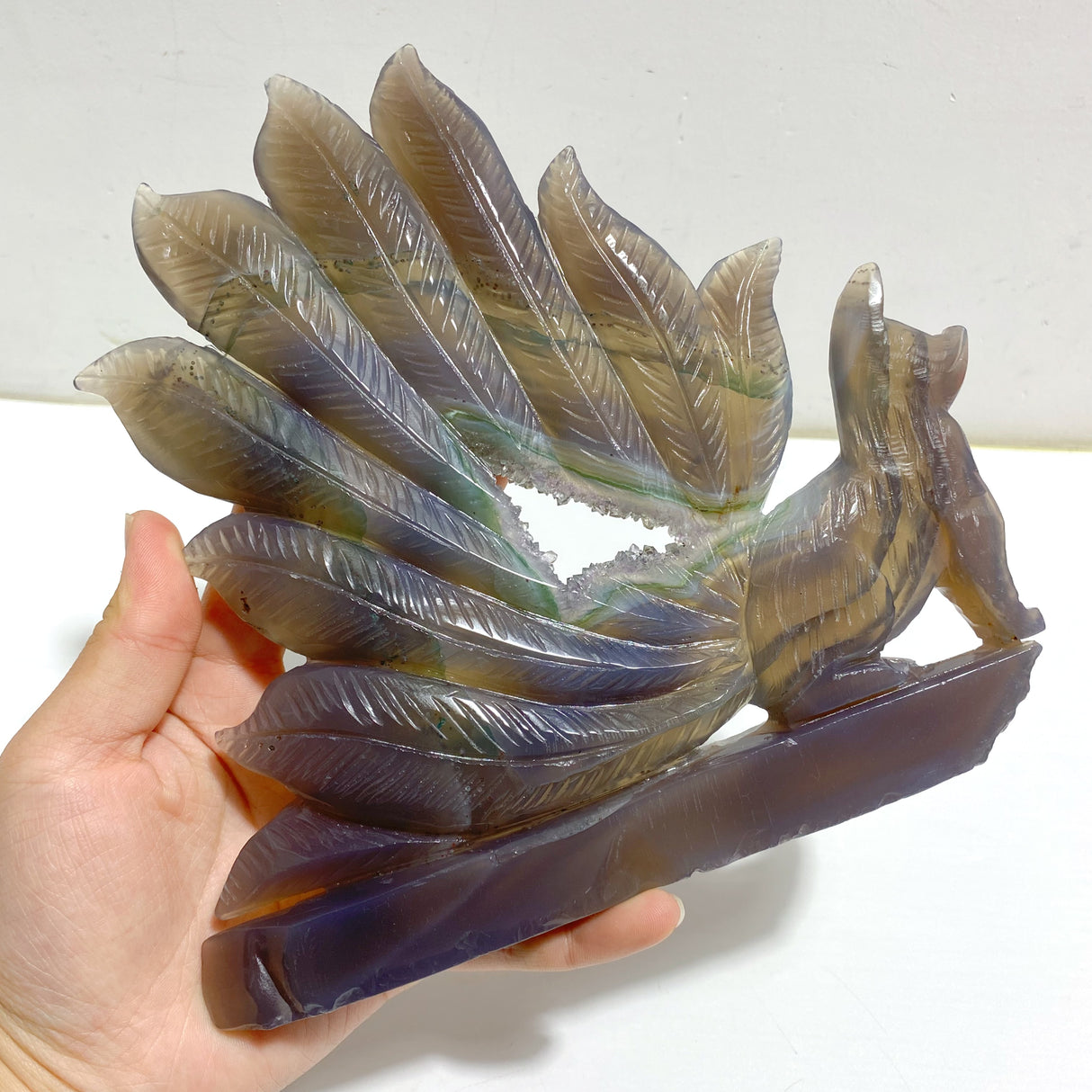 Geode Agate Druzy Nine-tailed Fox Carving #13