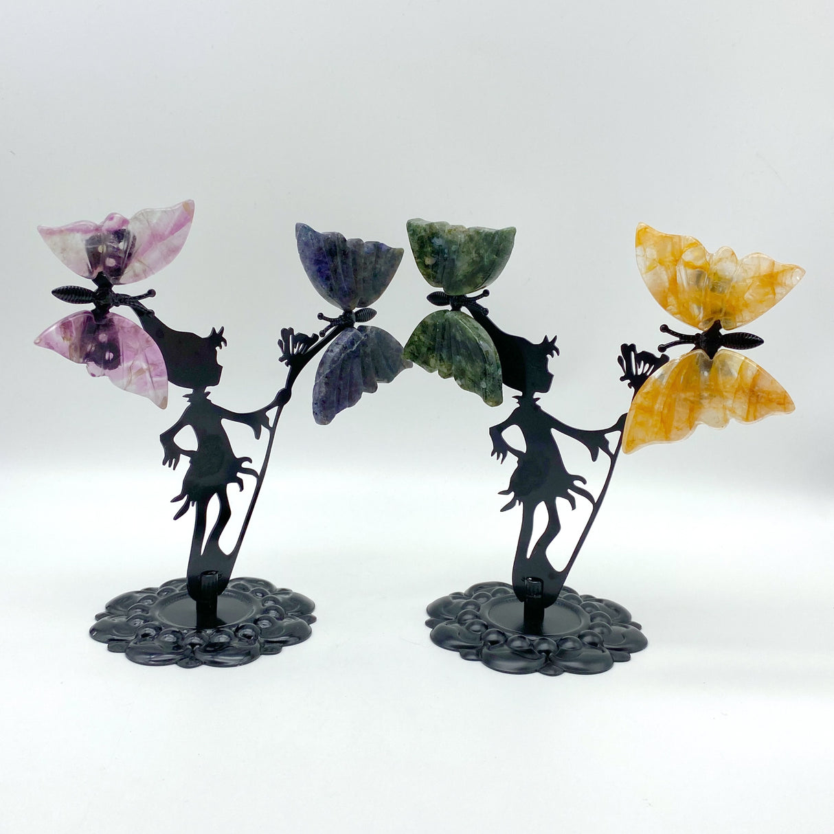 Wholesale Crystal Butterfly Wing Carving with Fairy Metal Stand (Mixed Materials)