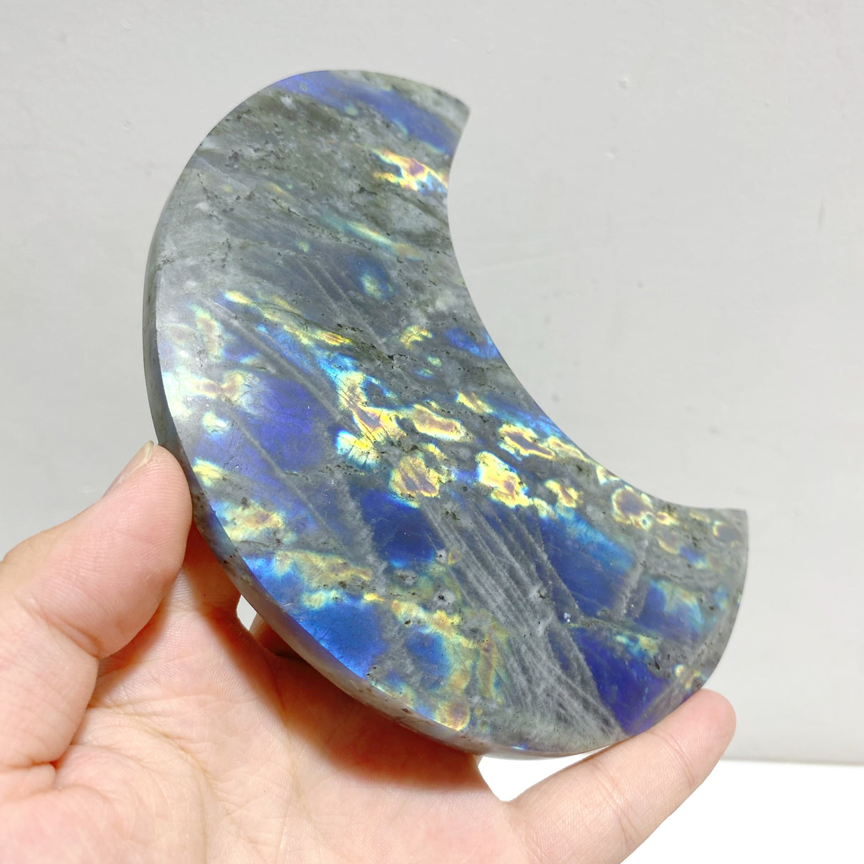4 Pieces Beautiful Large Labradorite Moon Carving With Stand