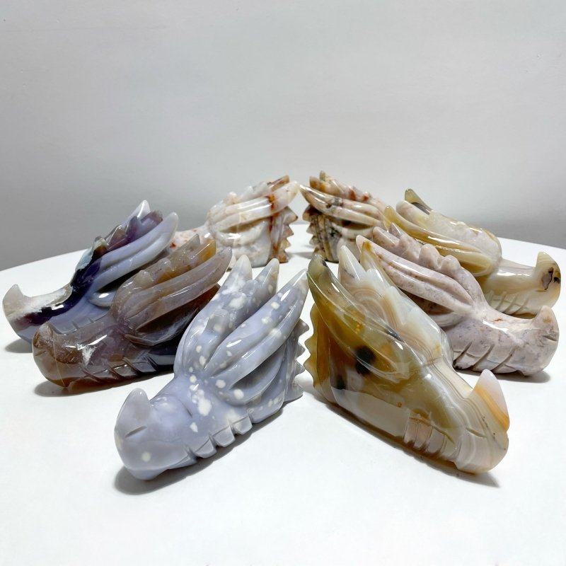 8 Pieces Agate Dragon Head Carving - Wholesale Crystals