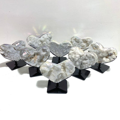 8 Pieces Aura Quartz Cluster Heart With Stand 2 - Wholesale Crystals