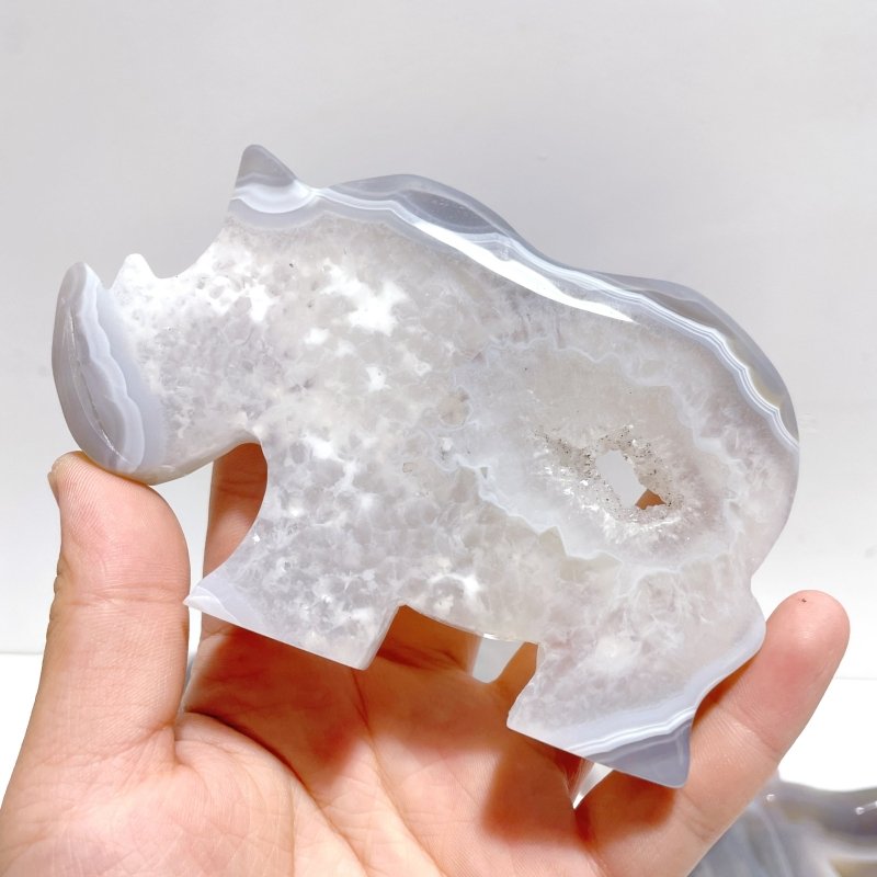8 Pieces Beautiful Geode Druzy Agate Rhino Carving - Wholesale Crystals