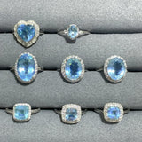 8 Pieces Beautiful High Quality S925 Sterling Silver Cut Faceted Aquamarine Different Styles Ring - Wholesale Crystals