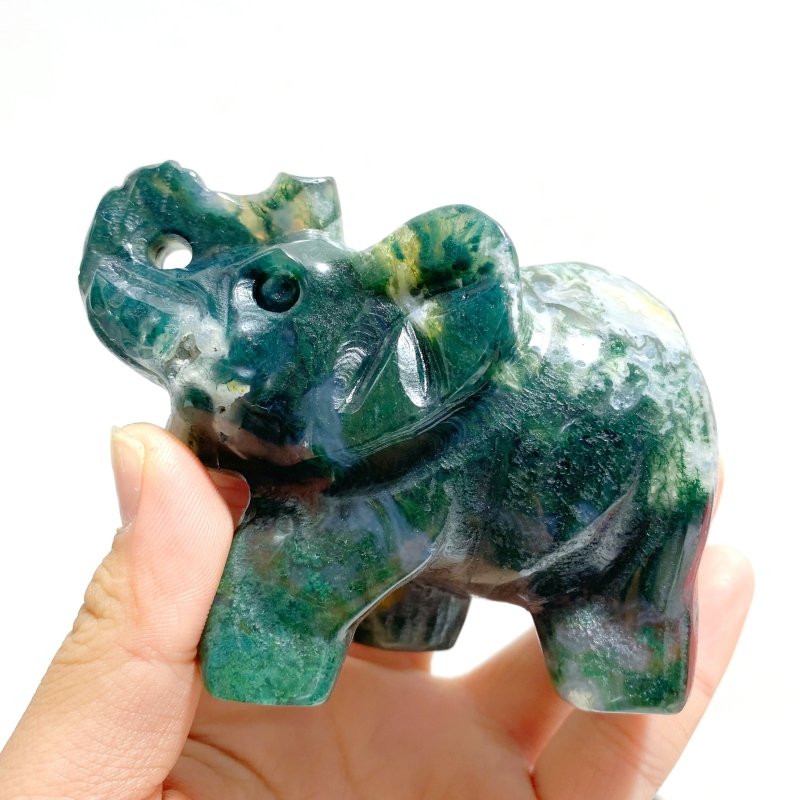 8 Pieces Beautiful Moss Agate Elephant Carving - Wholesale Crystals
