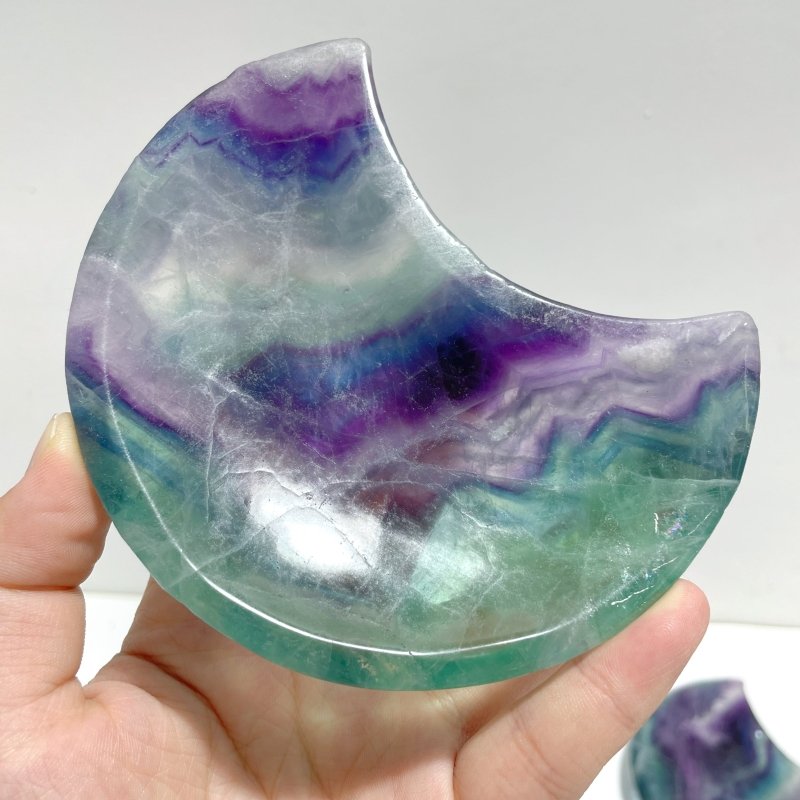 8 Pieces Beautiful Rainbow Fluorite Moon Bowl Carving - Wholesale Crystals