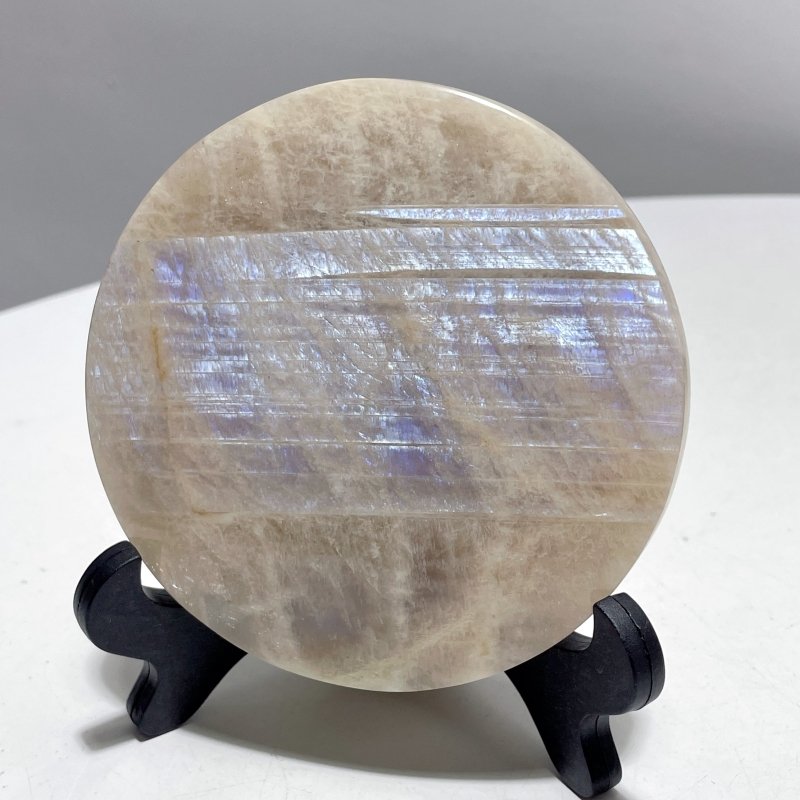 8 Pieces Blue Moonstone Round Plate Home Decoration With Plastic Base - Wholesale Crystals