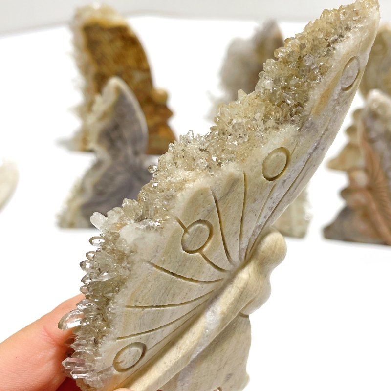 8 Pieces Clear Quartz Cluster Butterfly Fairy Carving - Wholesale Crystals