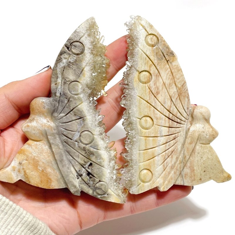 8 Pieces Clear Quartz Cluster Butterfly Fairy Carving - Wholesale Crystals