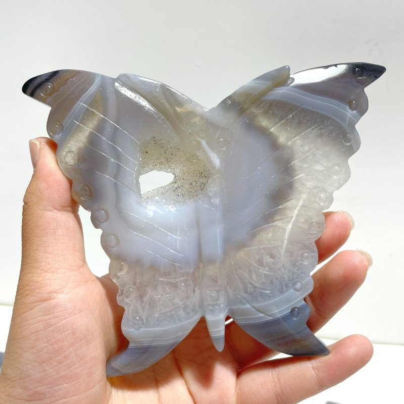 8 Pieces Geode Druzy Agate Butterfly Carving - Wholesale Crystals