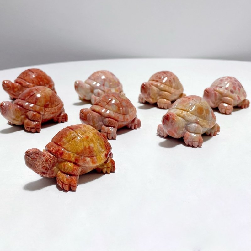 8 Pieces High Quality Coral Jade Turtle Carving #1 - Wholesale Crystals