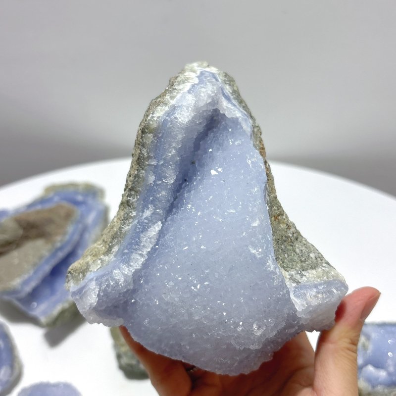 8 Pieces Large Blue Chalcedony Druzy Geode - Wholesale Crystals