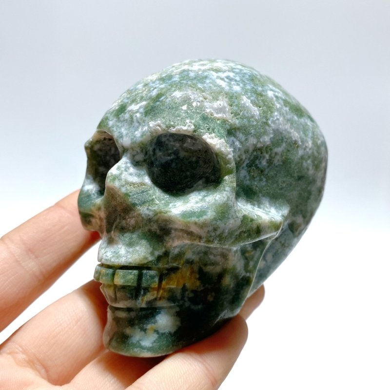 8 Pieces Moss Agate Skull Carving - Wholesale Crystals