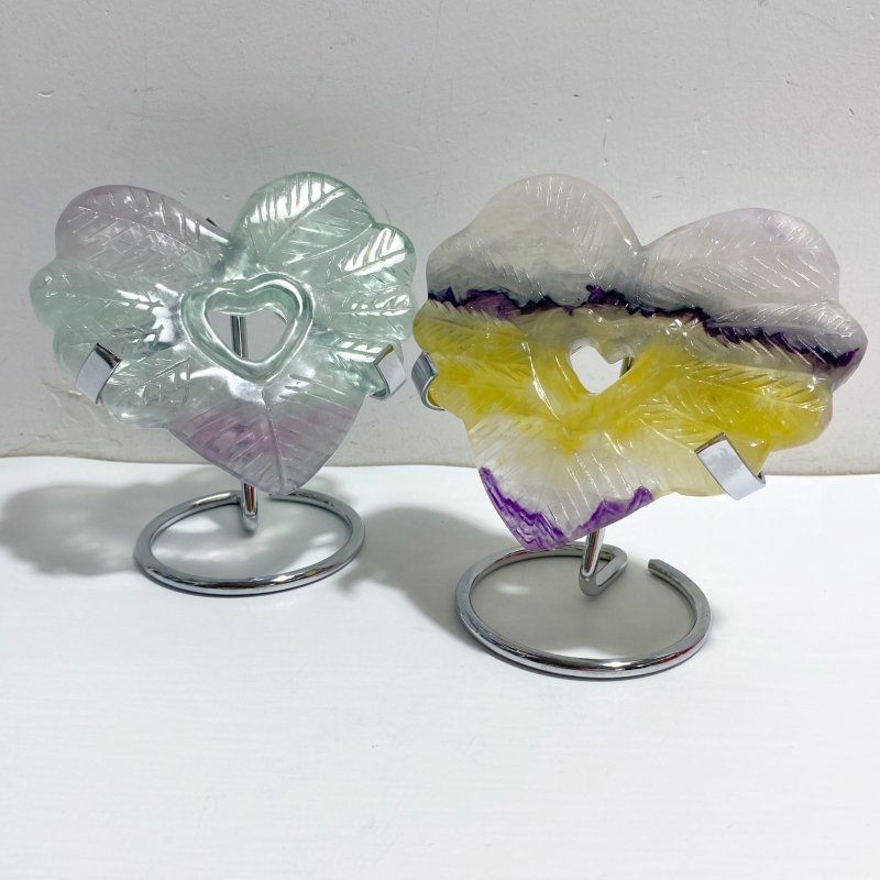 8 Pieces Rainbow Fluorite Heart Carving With Stand -Wholesale Crystals