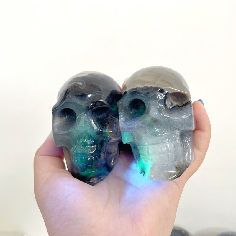 8 Pieces Volcano Agate Skull(UV - Reactive) - Wholesale Crystals
