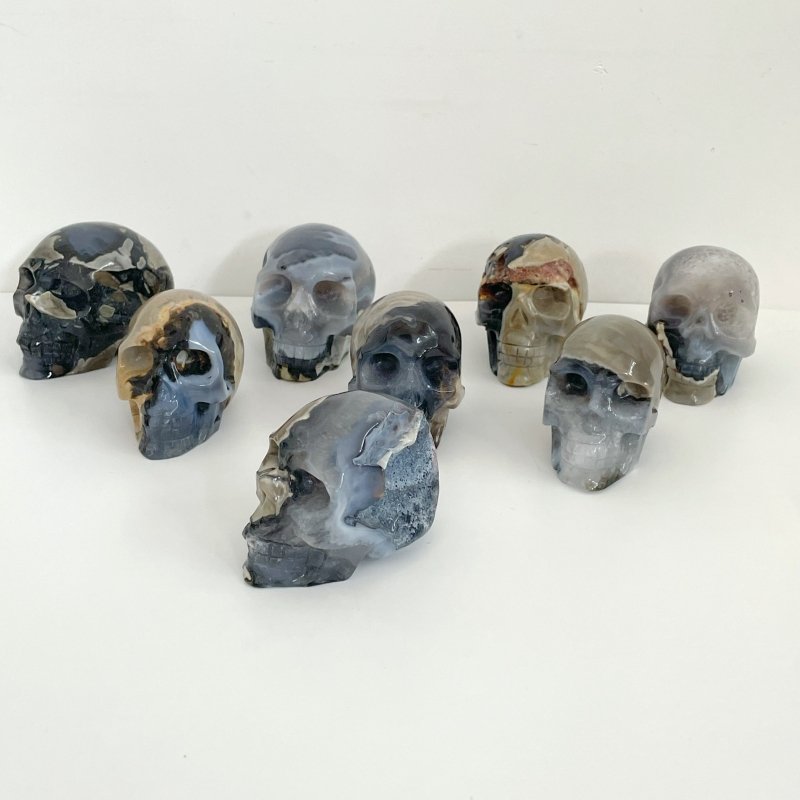 8 Pieces Volcano Agate Skull(UV - Reactive) - Wholesale Crystals