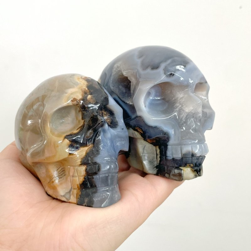 8 Pieces Volcano Agate Skull(UV - Reactive) - Wholesale Crystals