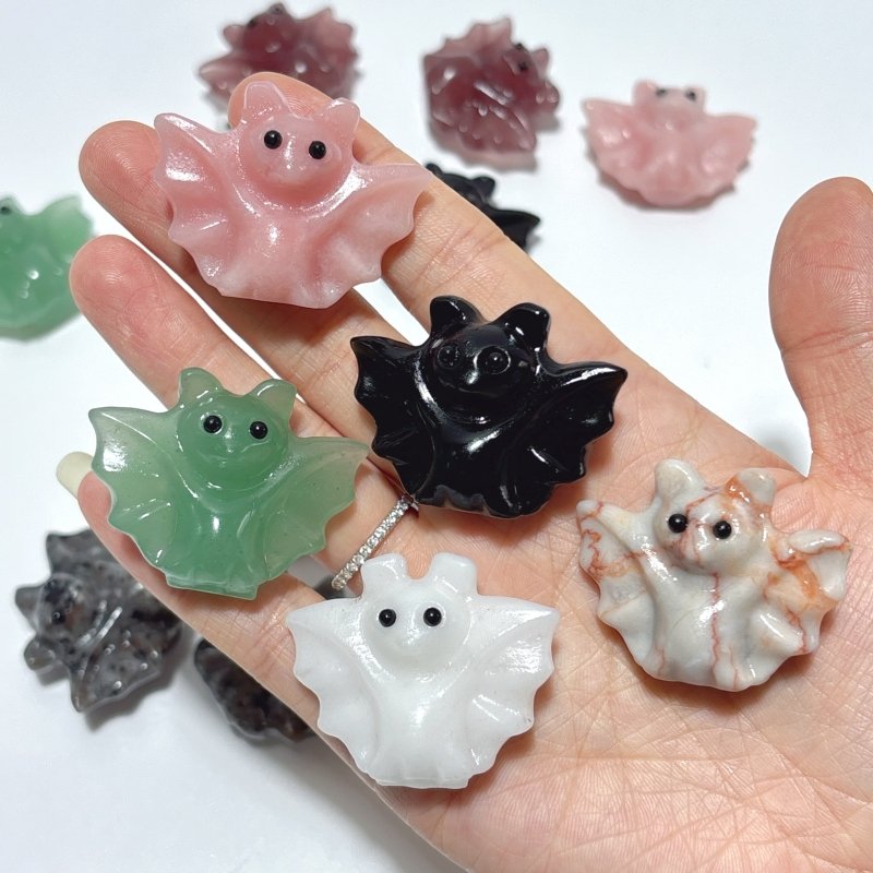 8 Types Halloween Bat Carving Wholesale Obsidian Green Aventurine Yooperlite - Wholesale Crystals